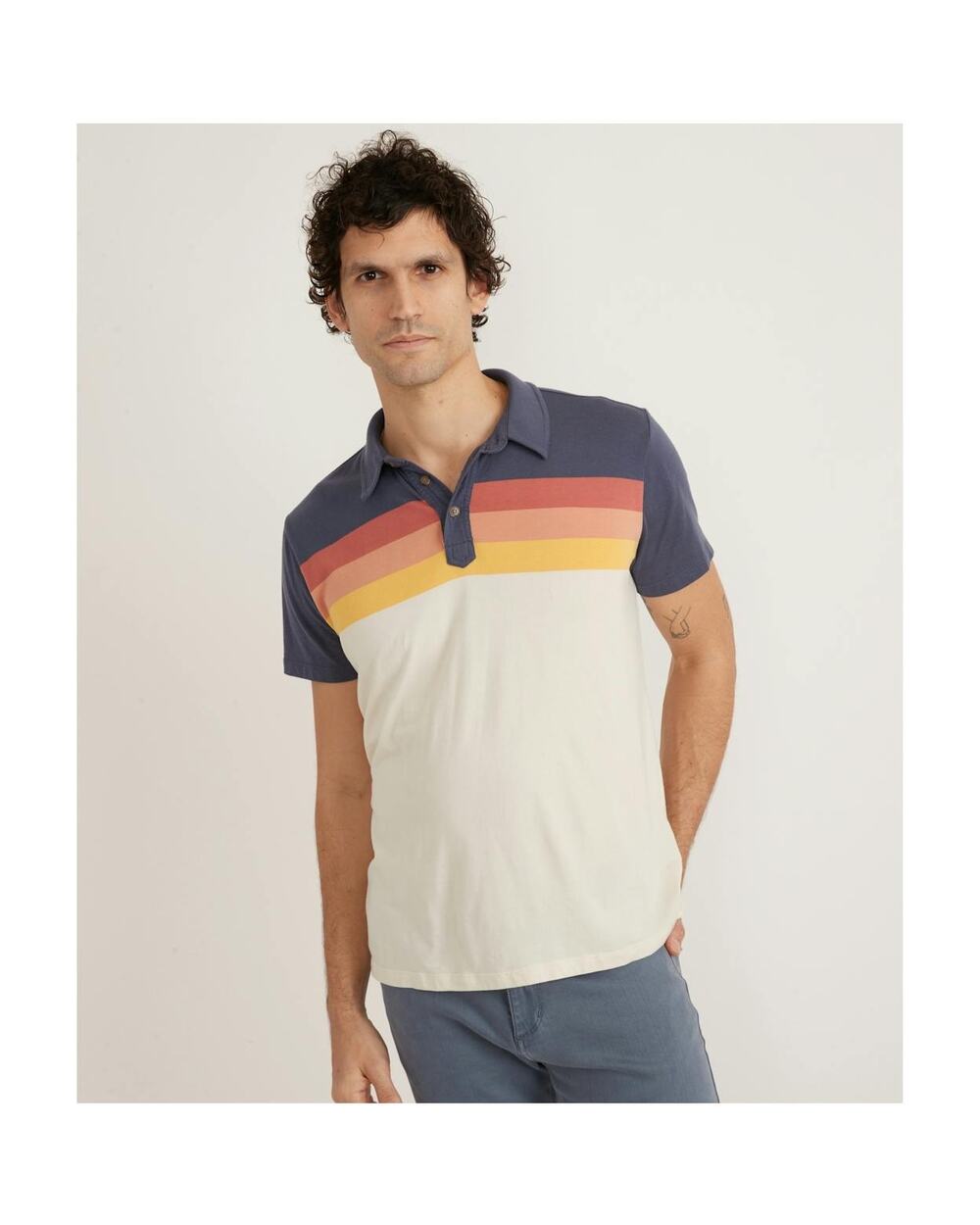 Preppy Country Club Casual Cotton Blend Ombre Stripe Polo Shirt Casual Summer